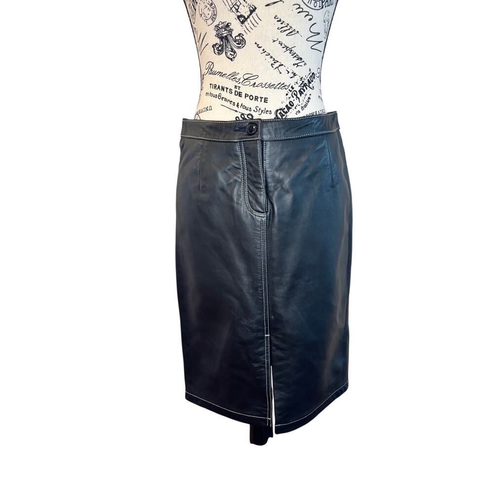 MEXX Soft Buttery Black 100% Leather Pencil Normcore Knee High Skirt size 2